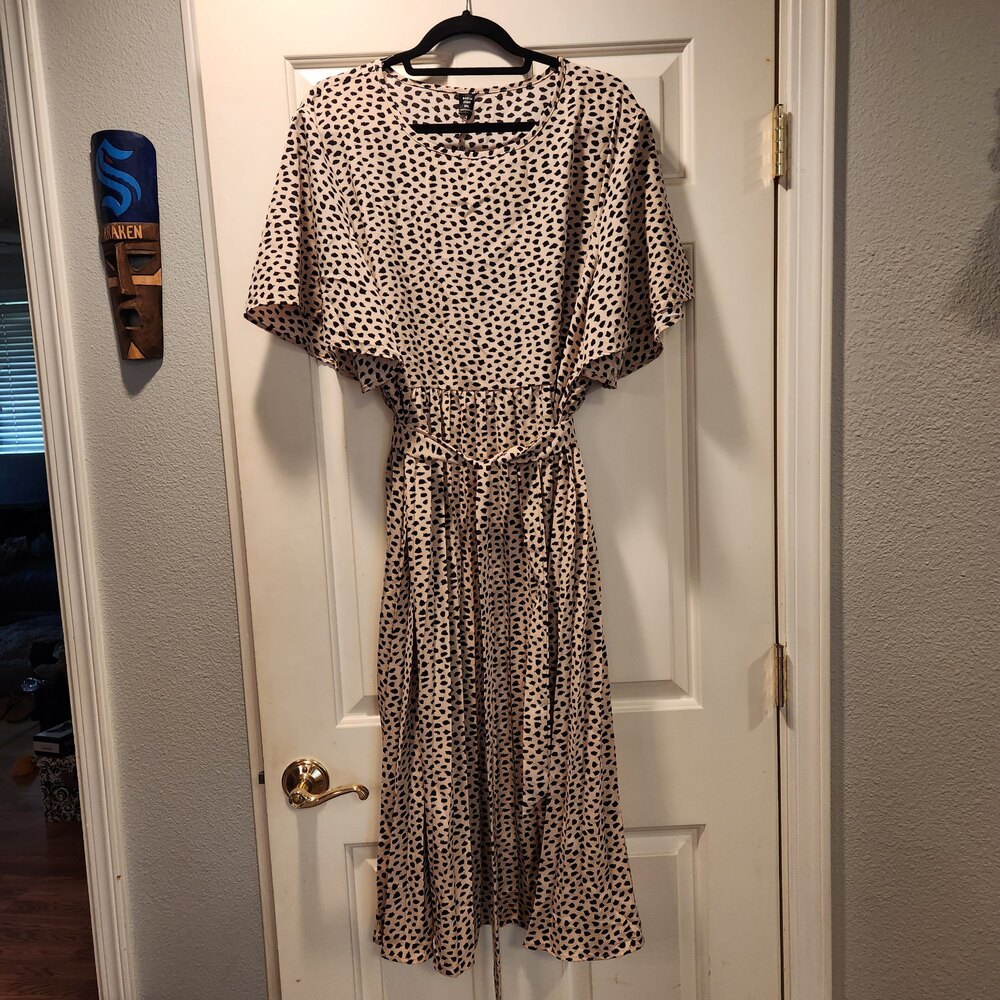 Shein Curve 3XL Leopard Print Midi Dress Belted Flutter Sleeve